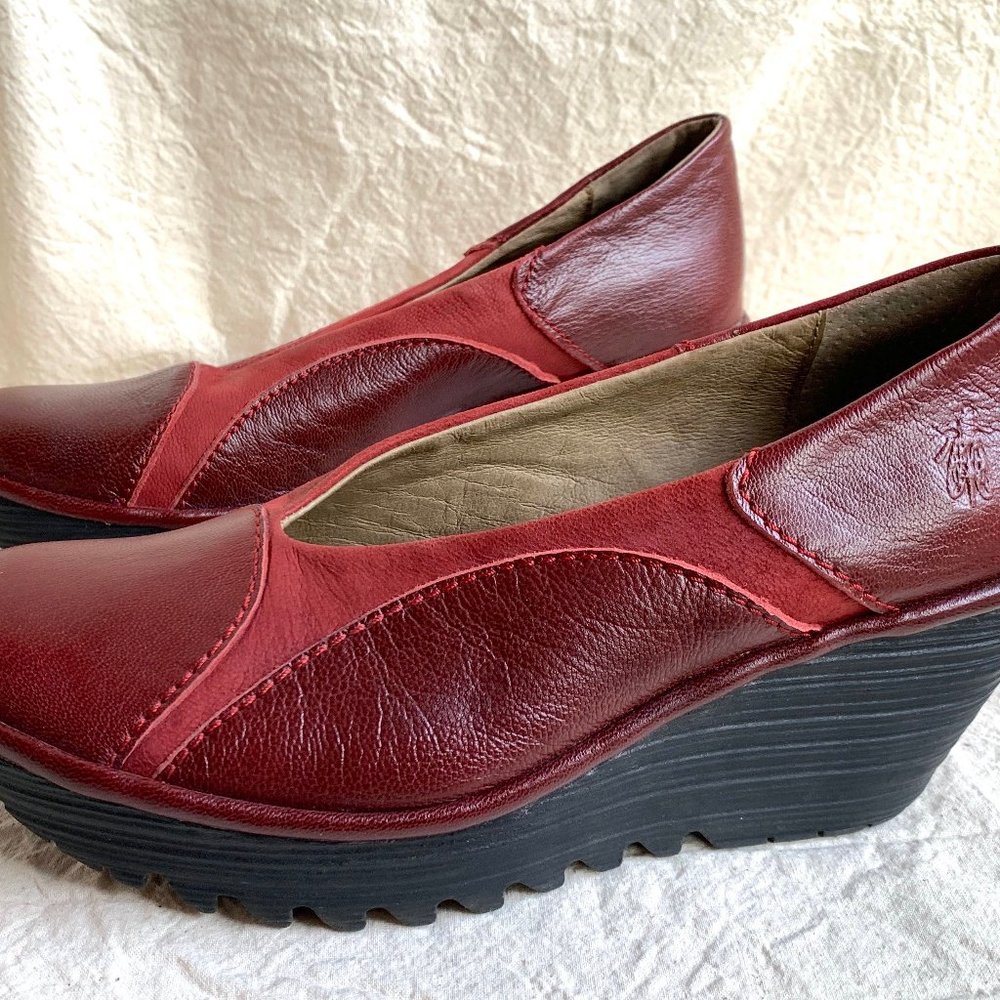 Fly London Burgundy Wedge Heels - Picture 4 of 13